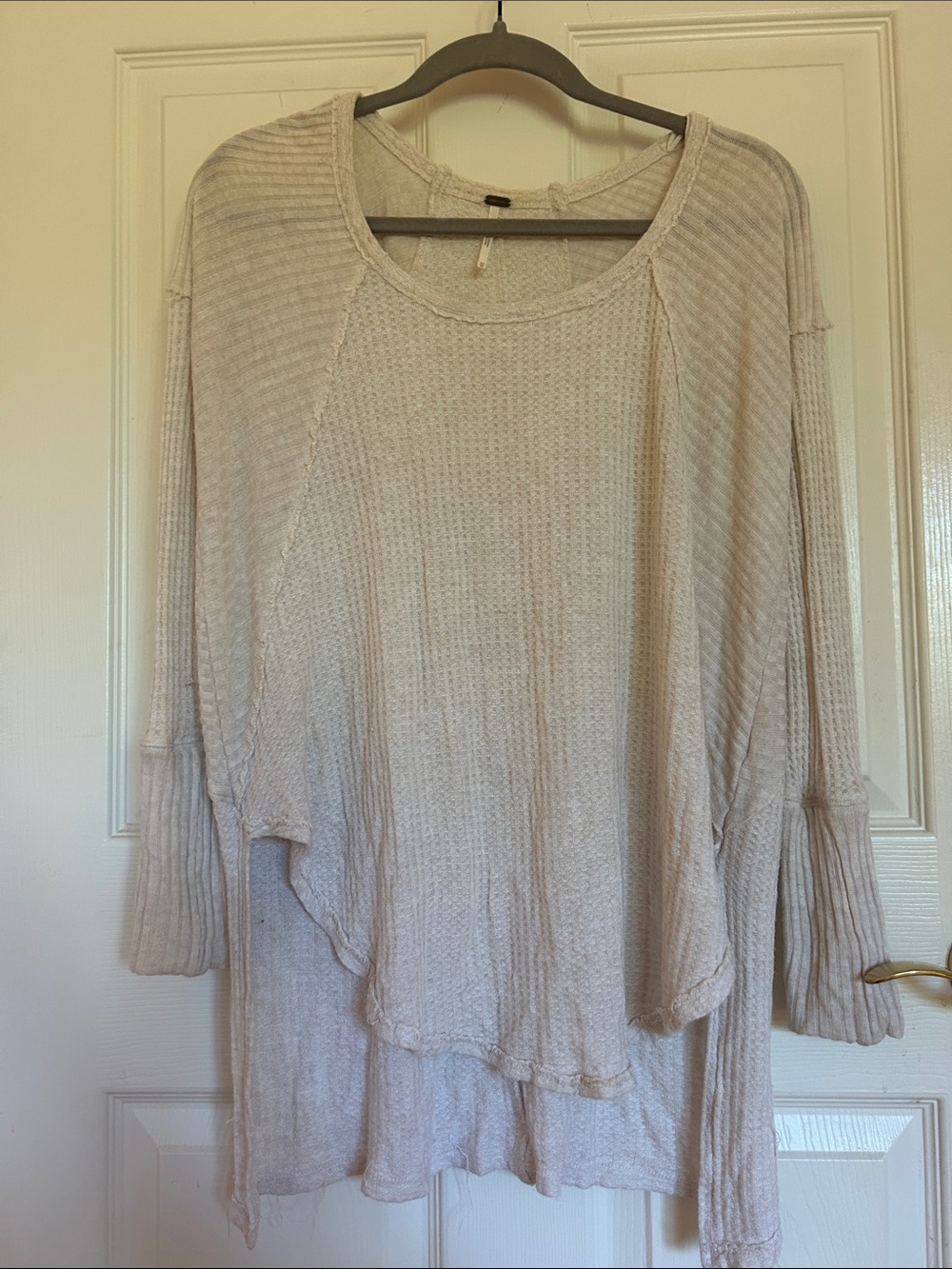 Free People Cream Waffle-Knit Scoop Neck Sweater